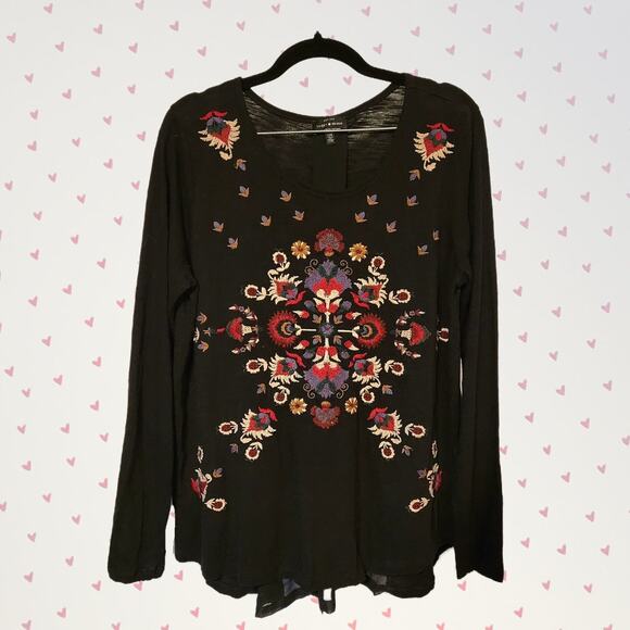 Lucky Brand, L | Flowy Long Sleeve Top Embroidered Design - Picture 1 of 6